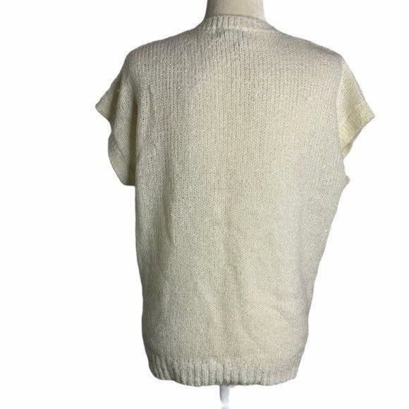 Vintage Short Sleeve Knit Cardigan Sweater L White Buttons Short Sleeves Pockets - Picture 5 of 6
